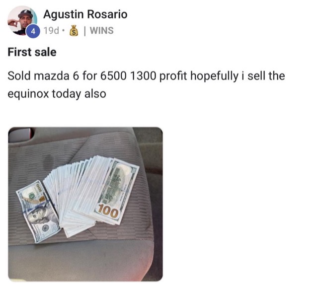 Agustin's post about his first sale